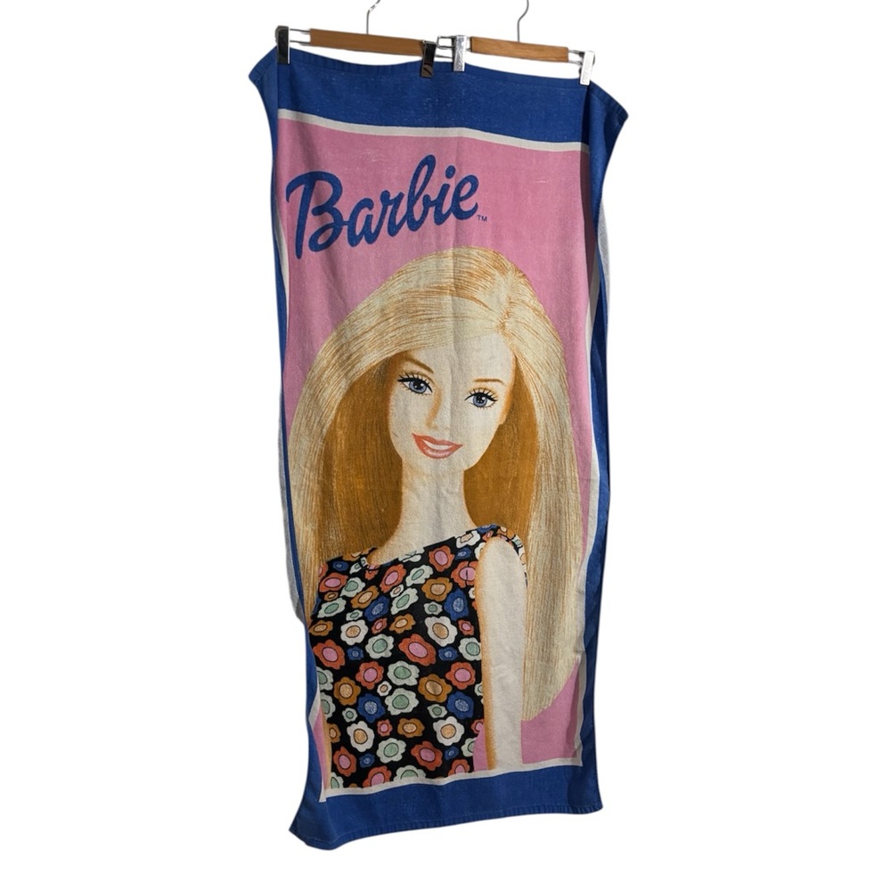 Vintage Barbie Beach Towel with Pink and Blue Design